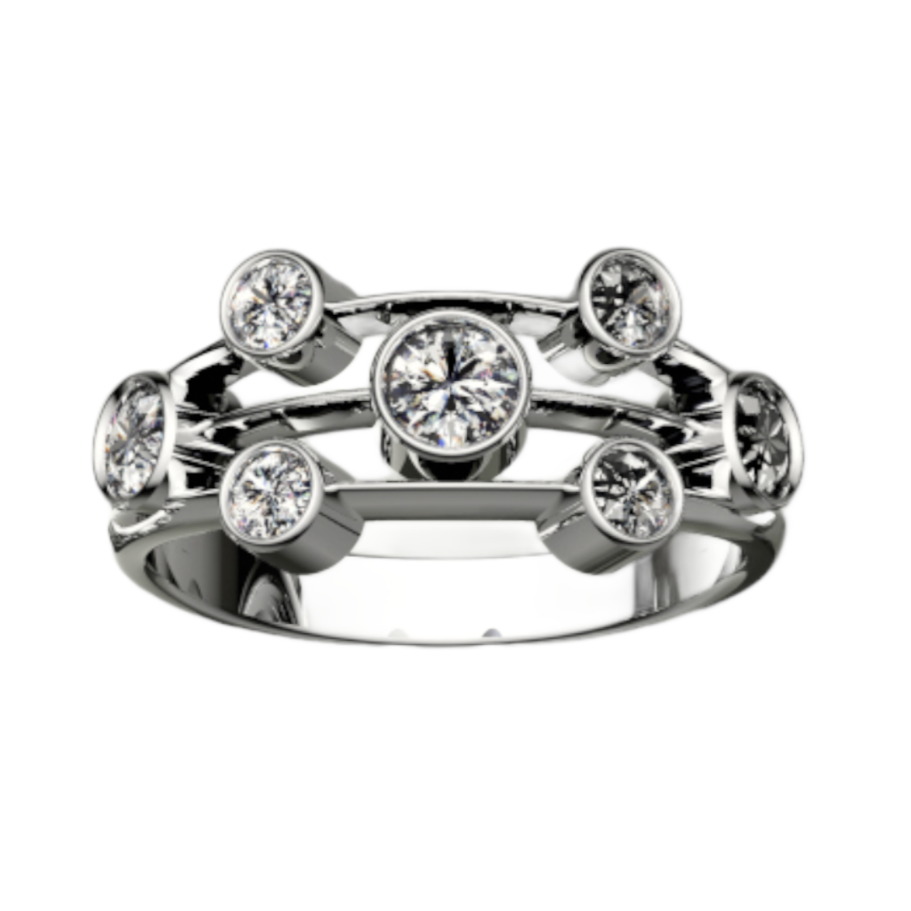 top view  of multi-stone  diamond platinum ring