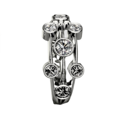 side view  of multi stone  diamond platinum ring