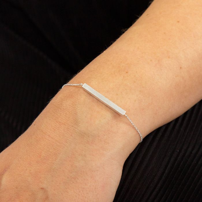 Silver Horizontal Bar Bracelet on wrist