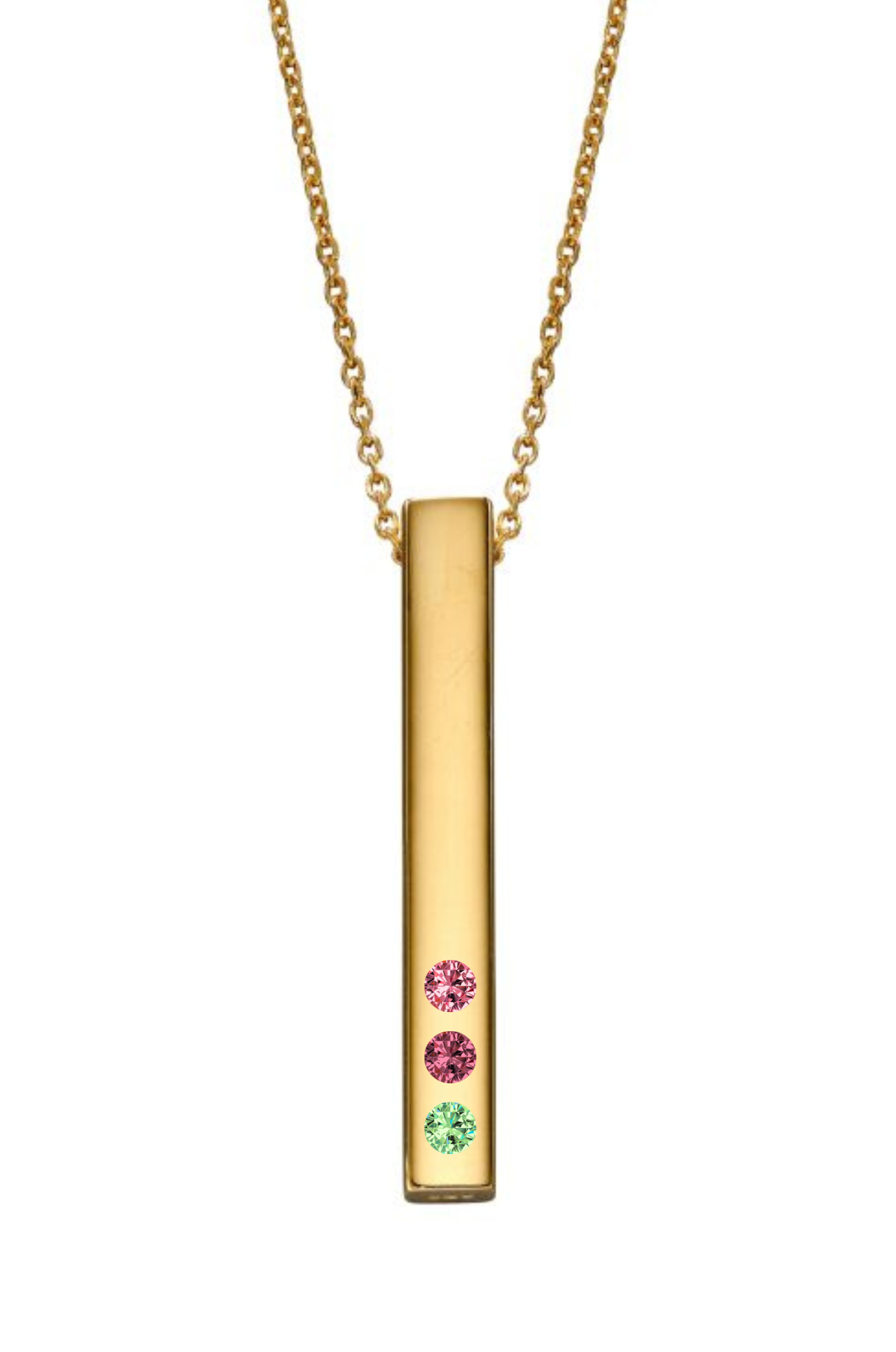 Gold Vertical Bar Necklace with 3 birthstones