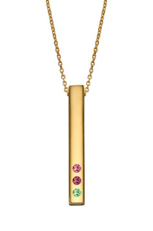 Gold Vertical Bar Necklace with 3 birthstones
